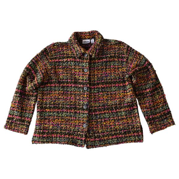 Chico's Design Colorful Vibrant Tweed Fringe Knit Jacket Size XL - Picture 1 of 5